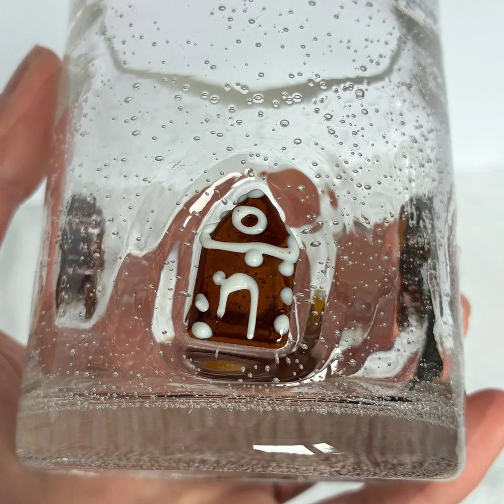 Pottery Barn Icon Tumbler Set Gingerbread Man Seeded Glass Holiday Xmas Cottage